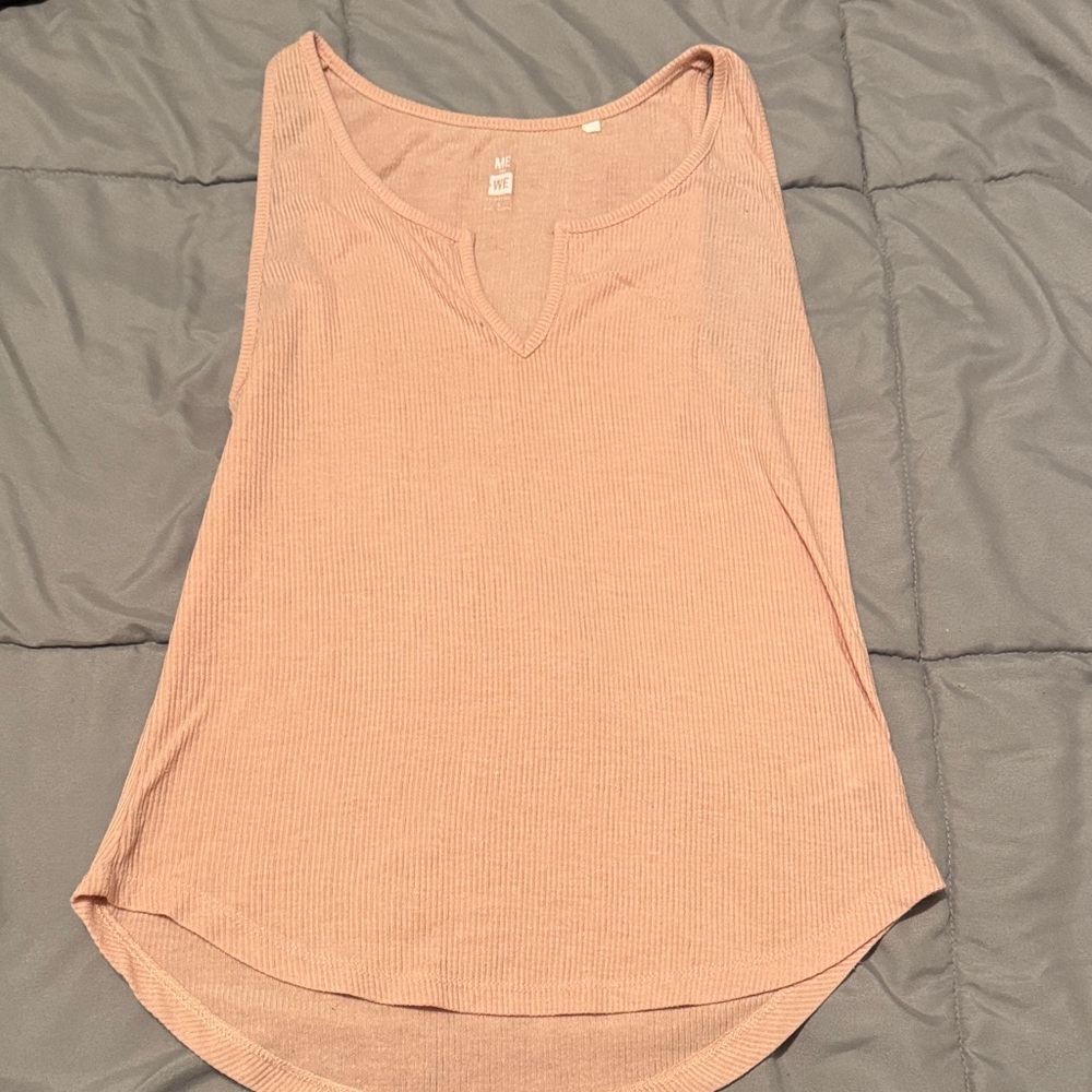 Women's Sleeveless Ribbed Salmon Pink High Low Tank Top (S)